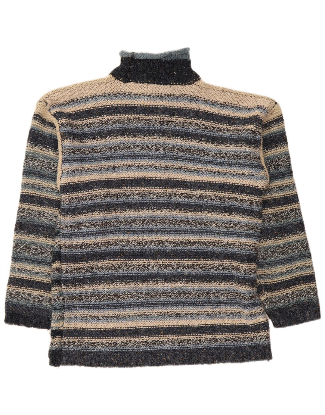 Vintage Herre Turtle Neck Jumper Sweater Medium Marineblå stribet akryl