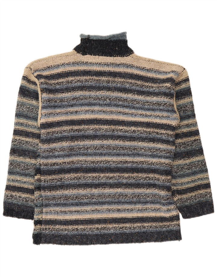 Vintage Herre Turtle Neck Jumper Sweater Medium Marineblå stribet akryl