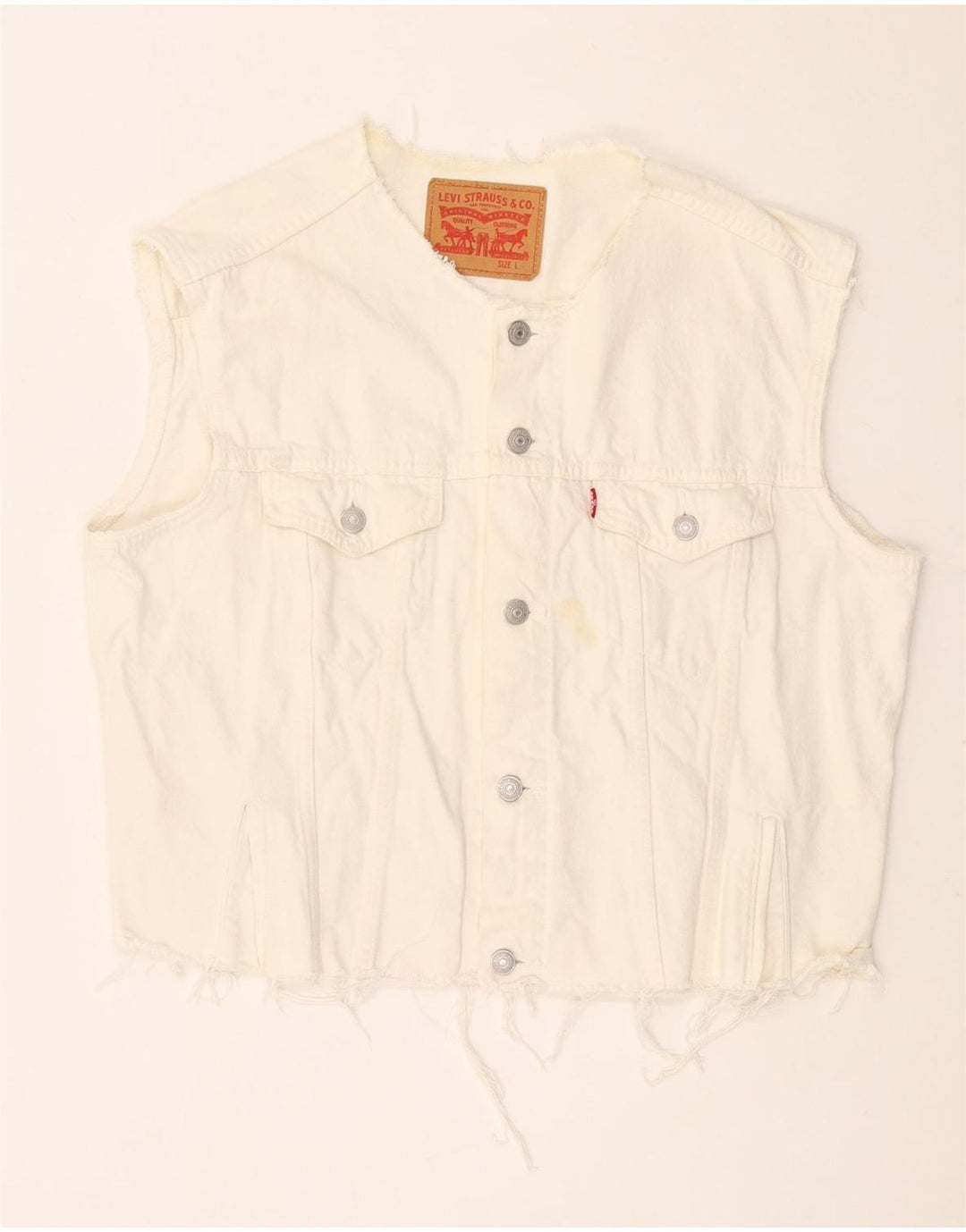 LEVI'S Womens Crop Denim Gilet UK 16 Large White Bomuld