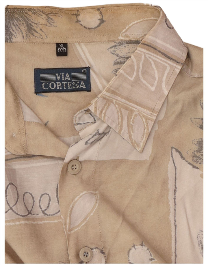 VIA CORTESA Kortærmet herreskjorte str. 43/44 XL Beige Patchwork