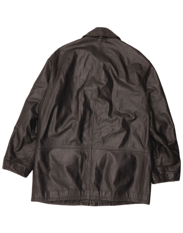 VINTAGE Herre Læderjakke IT 50 Stor Sort Læder