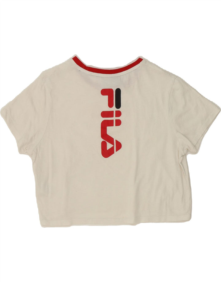 FILA Womens Crop Graphic T-Shirt Top UK 12 Medium White Cotton Vintage Fila and Second-Hand Fila from Messina Hembry 