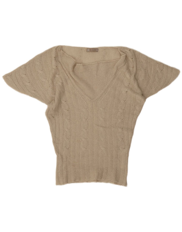 Zara Dame Kortærmet Boat Neck Jumper Sweater UK 14 Medium Beige