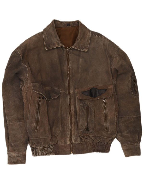 Front Line Herre Læderjakke IT 48 Medium Khaki
