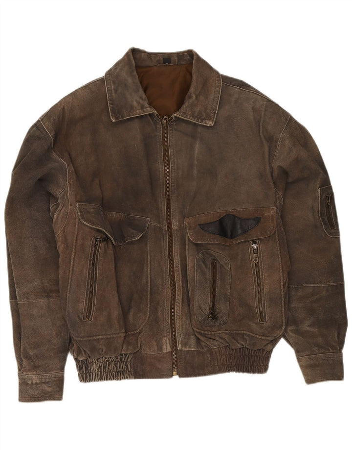 Front Line Herre Læderjakke IT 48 Medium Khaki