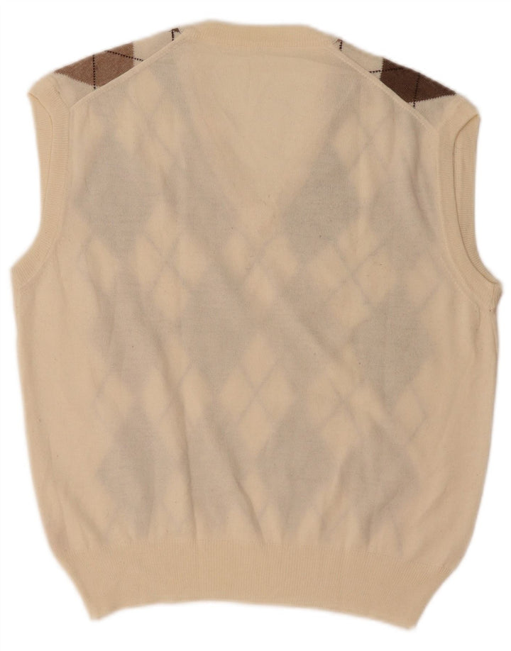 VINTAGE Herrevest Tank Top Medium White Argyle/Diamond Wool