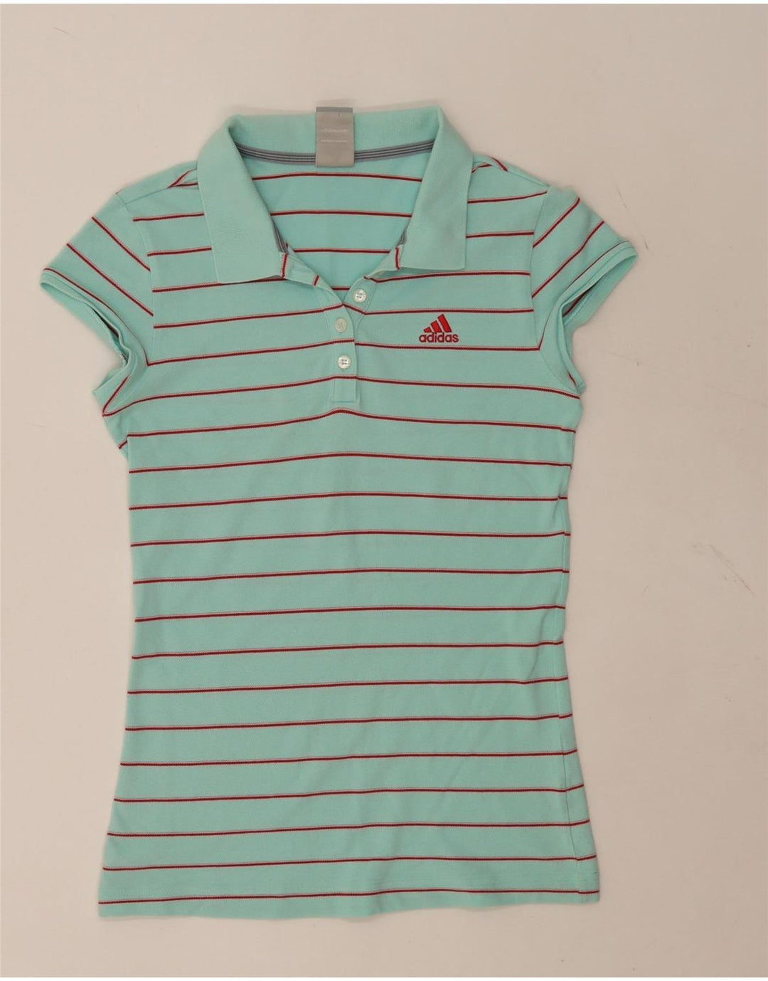 Adidas Dame Polo Shirt UK 12 Medium Grøn Stribet