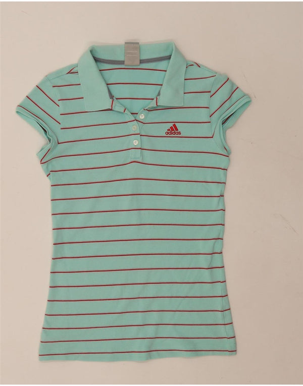 Adidas Dame Polo Shirt UK 12 Medium Grøn Stribet