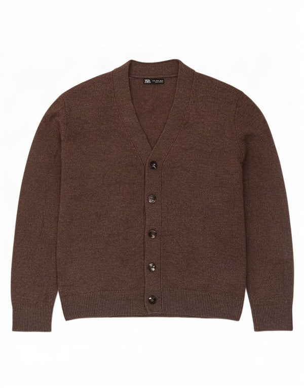 Zara Mens Cardigan Sweater Medium Brown