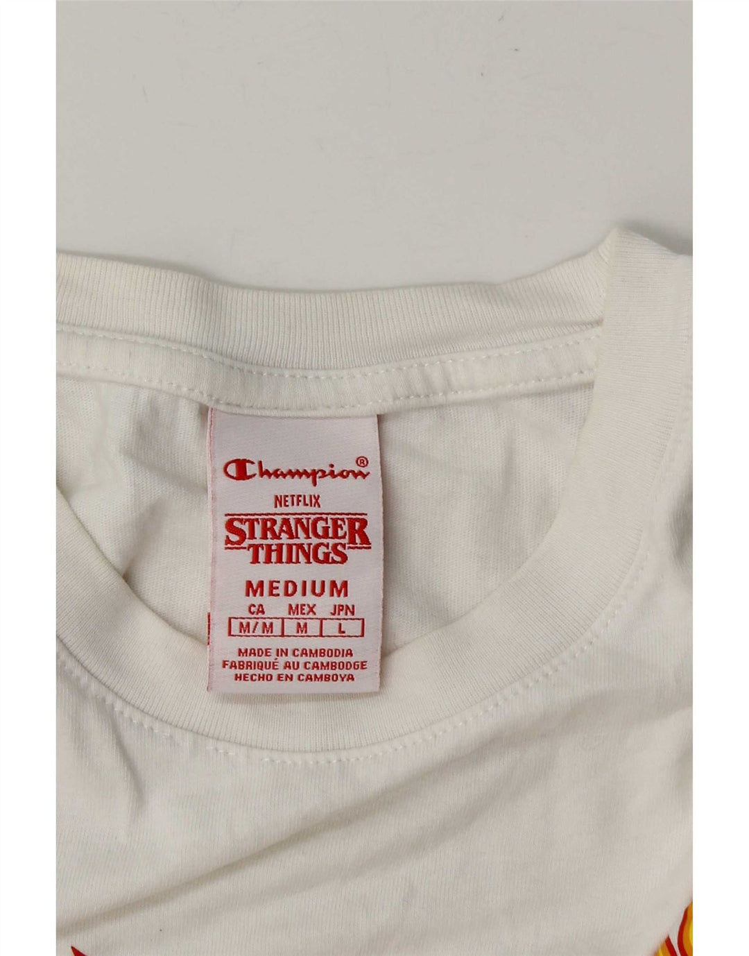 Champion Herre Stranger Things Grafisk T-Shirt Top Medium Hvid