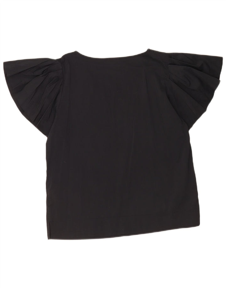 Benetton Dame Oversized Bluse Top UK 10 Small Black Bomuld