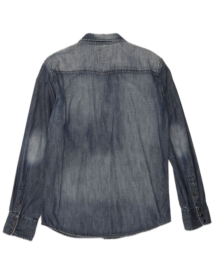 Riffel Herre Denim Skjorte Stor Marineblå Bomuld
