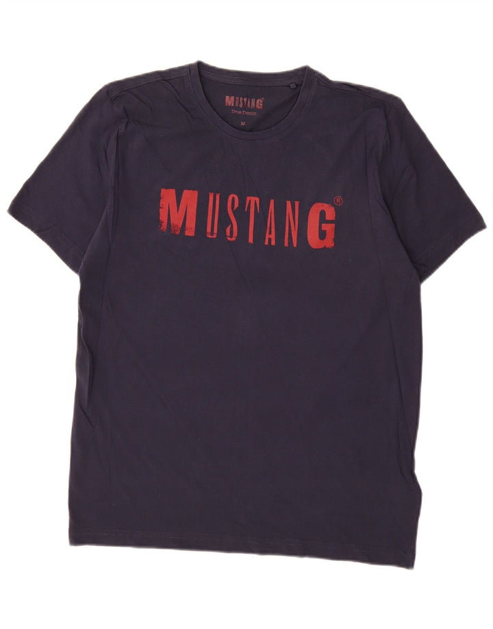 Mustang Herre grafisk T-shirt Top Medium Marineblå Bomuld