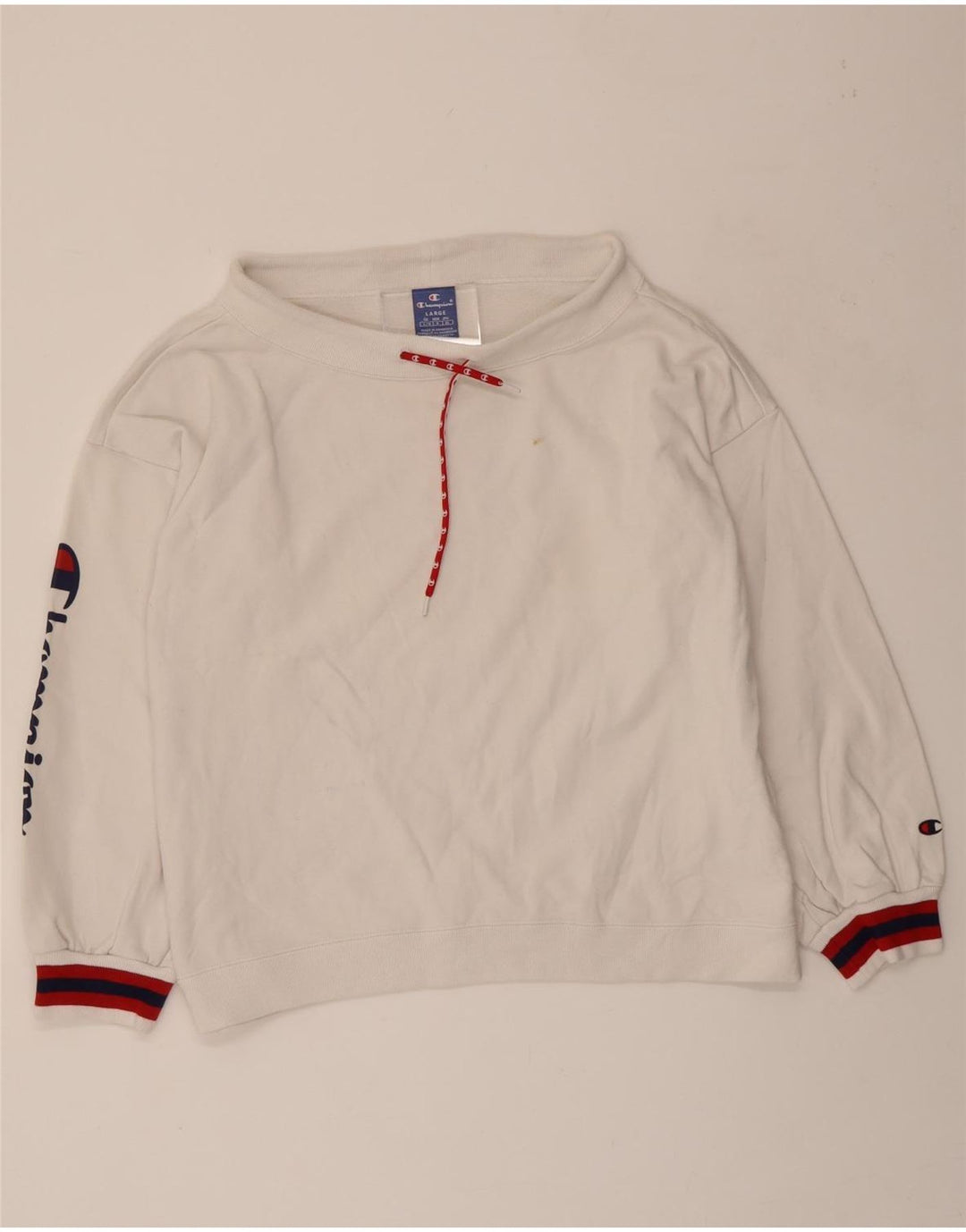 CHAMPION Womens Graphic Sweatshirt Jumper UK 16 Large White Cotton Vintage Champion and Second-Hand Champion from Messina Hembry 