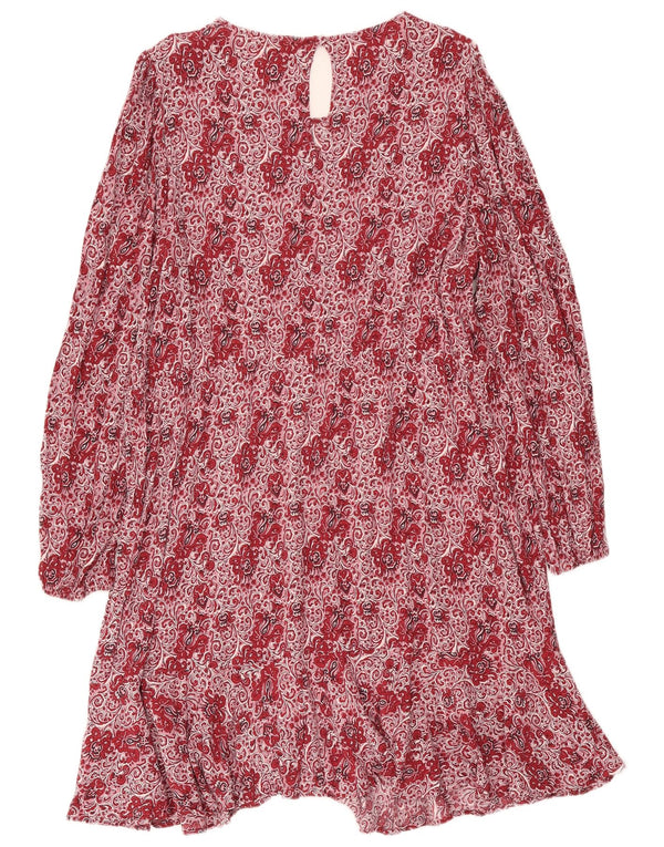 Boden Dame Langærmet Skift Kjole UK 22 3XL Rød Paisley Viscose