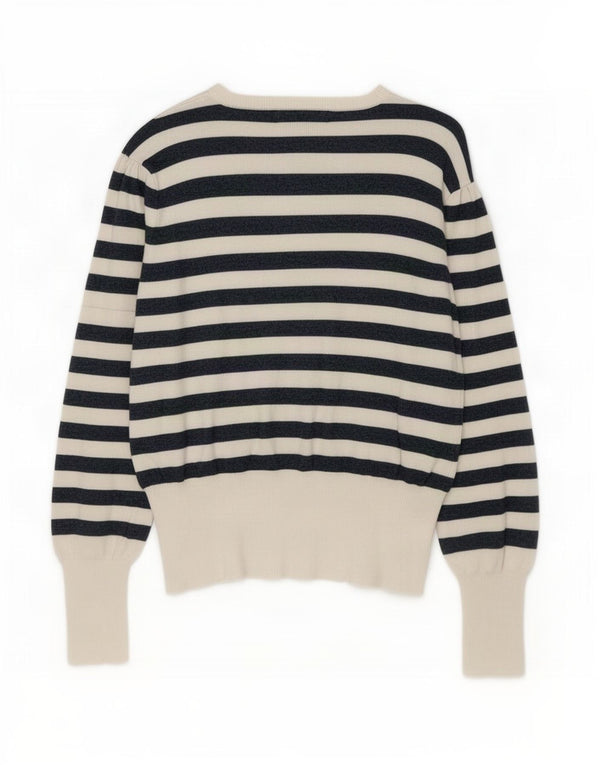 Marks & Spencer Dame Boat Neck Jumper Sweater UK 14 Medium Beige Stribet