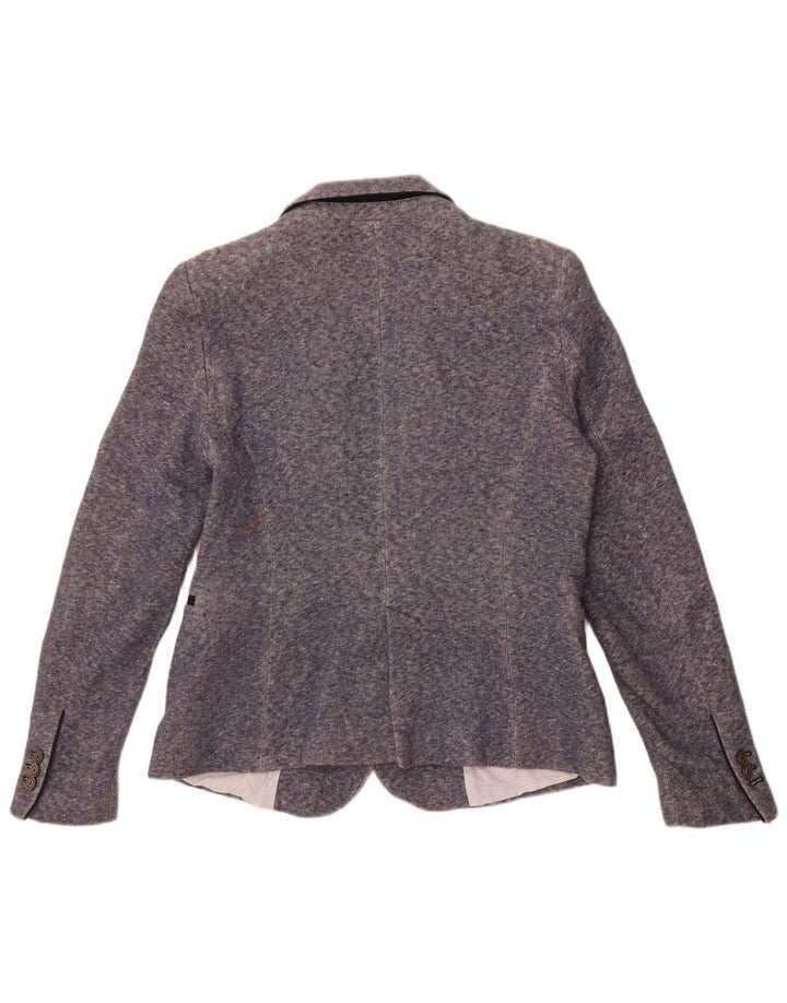 Zara Dame 1 Knap Blazer Jakke UK 18 XL Blå Flecked Bomuld