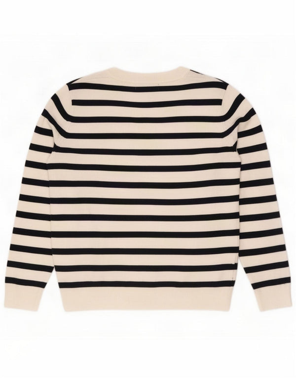 Marks & Spencer Dame V-hals sweater UK 14 Mellem hvid stribet