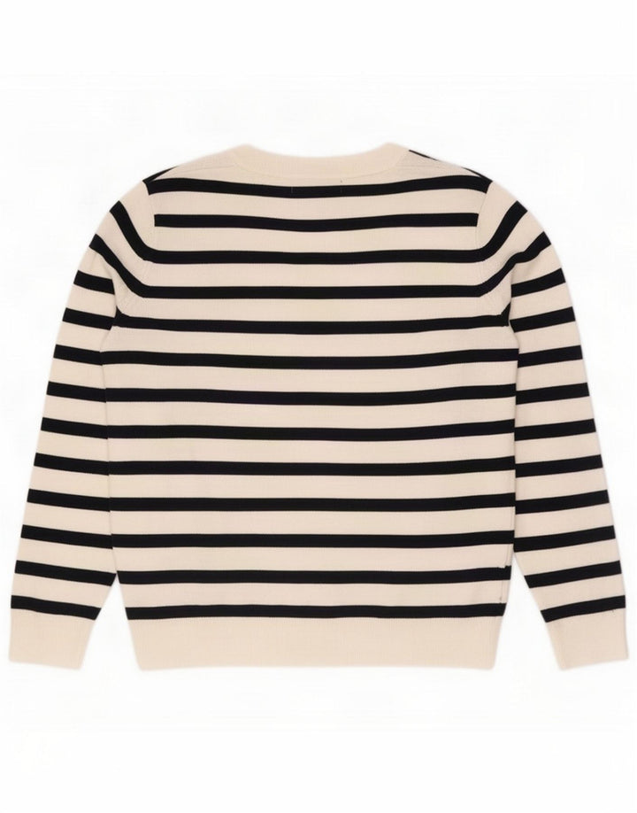 Marks & Spencer Dame V-hals sweater UK 14 Mellem hvid stribet