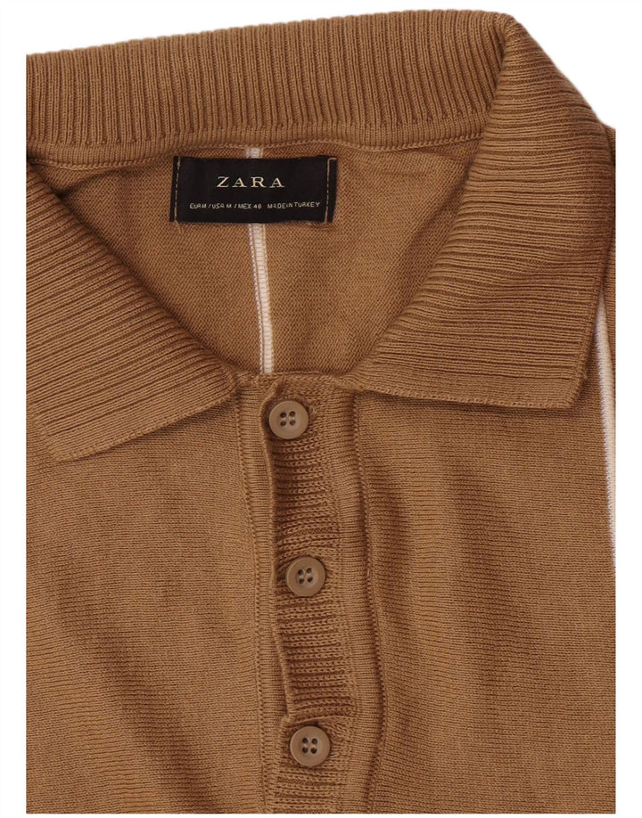 Zara Herre kortærmet polo-hals sweater mellem brun stribet