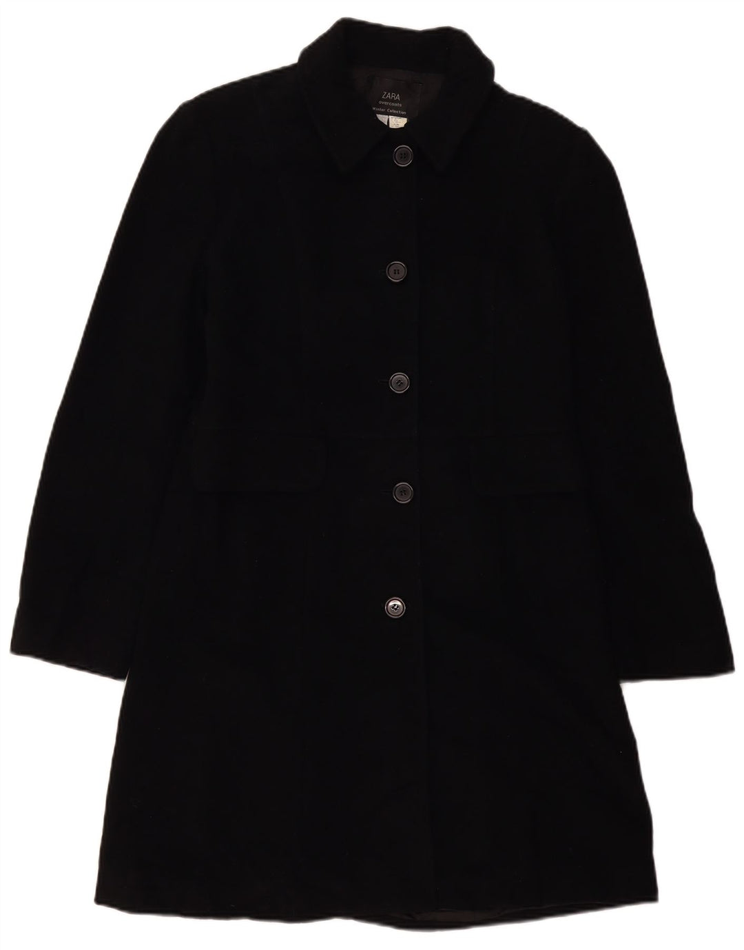 Zara Dame Overfrakke EU 40 Medium Sort Uld