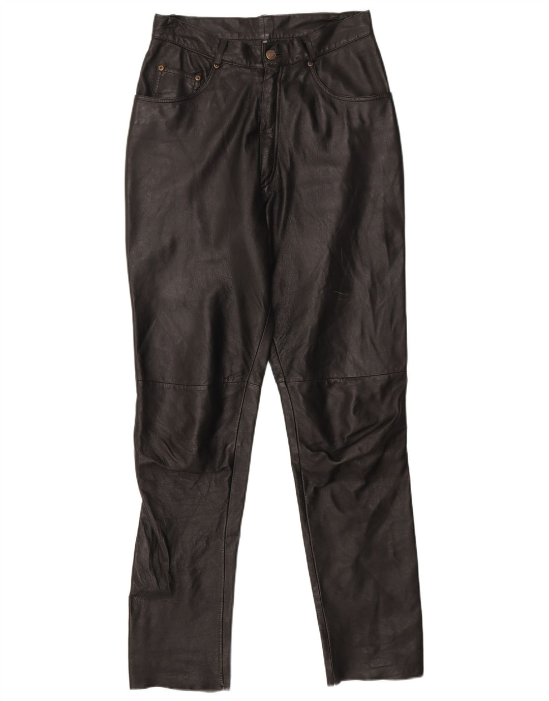 JOY Womens Slim Leather Trousers IT 40 Small W28 L30 Black Leather