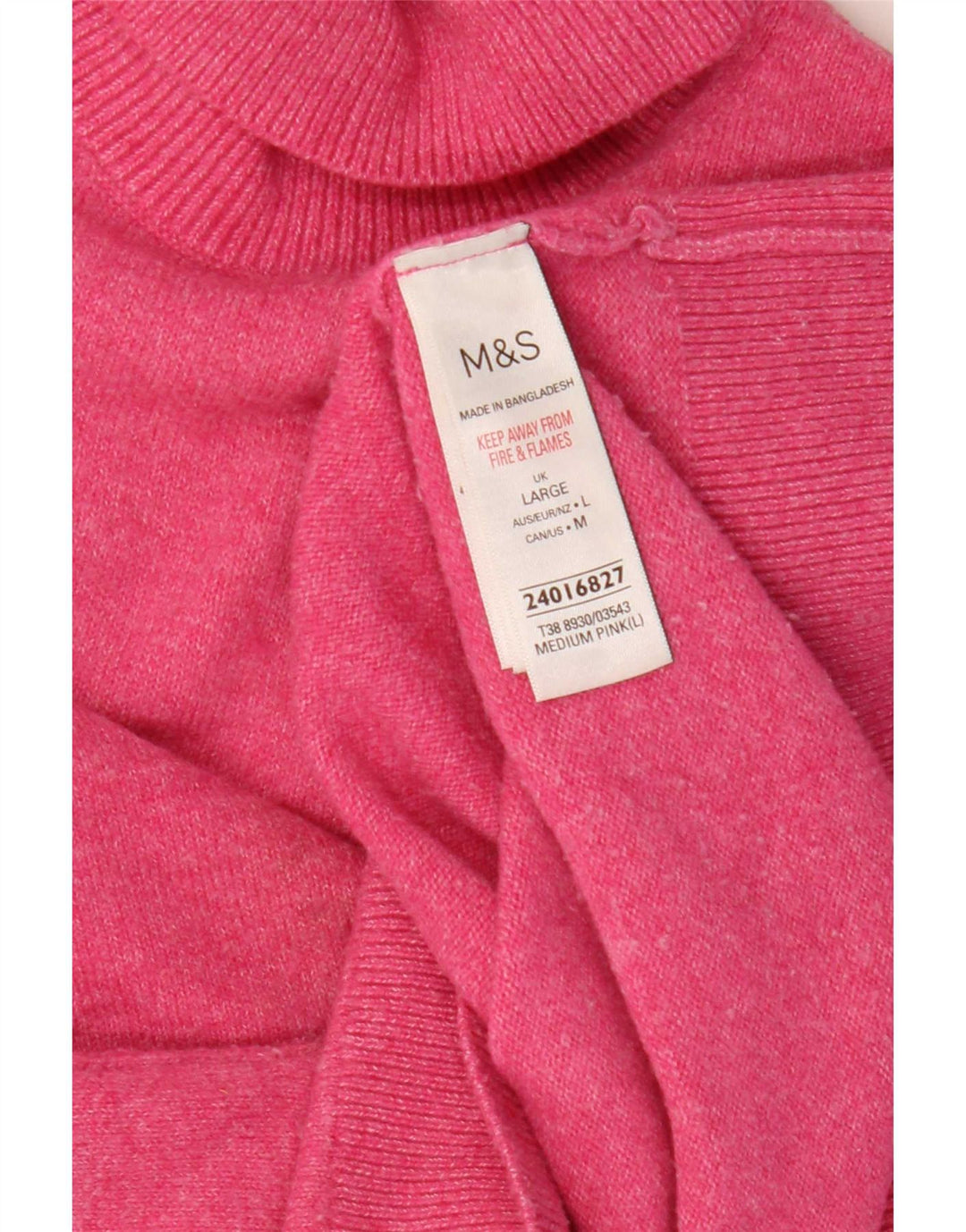 Marks & Spencer Dame Oversized Roll Neck sweater UK 16 Large Pink