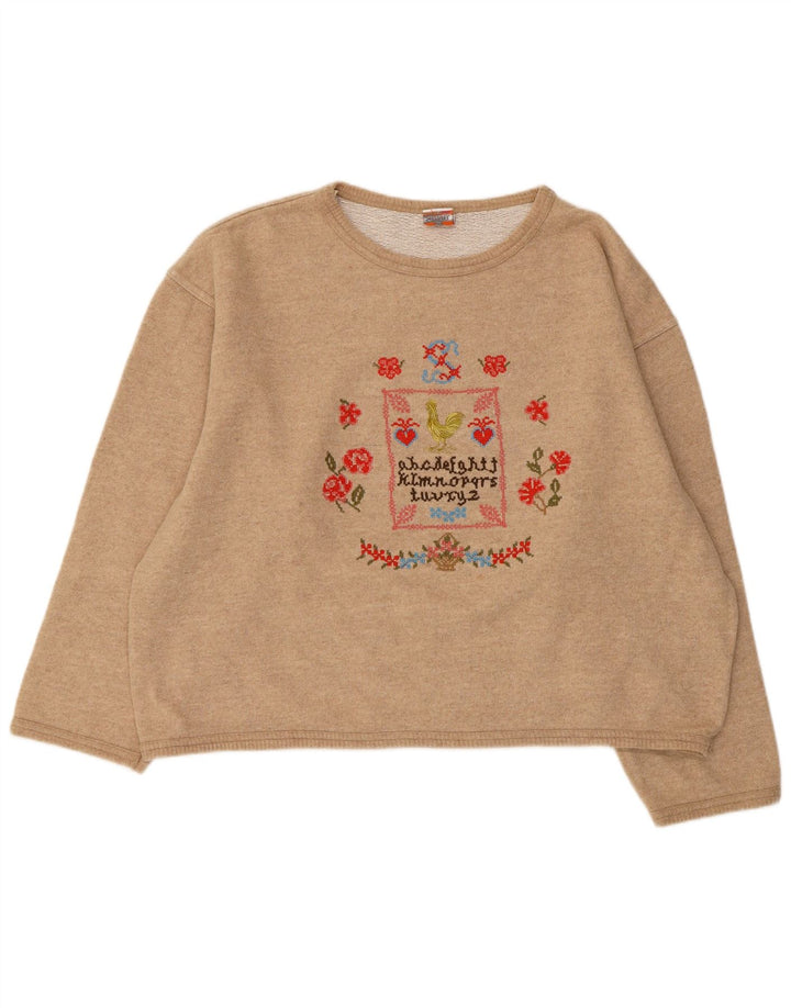 Stefanel Dame Grafisk Oversized Sweatshirt Jumper UK 16 Stor Beige Uld