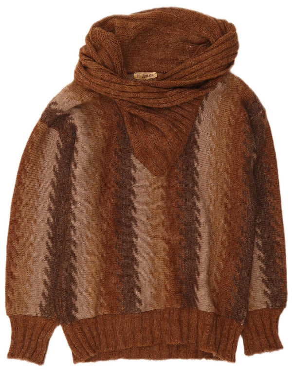 Imec Dame Shawl Neck Sweater UK 12 Medium Brun Stribet Akryl