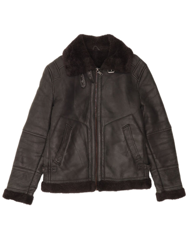 Zara Herre Shearling Jacket UK 38 Medium Black