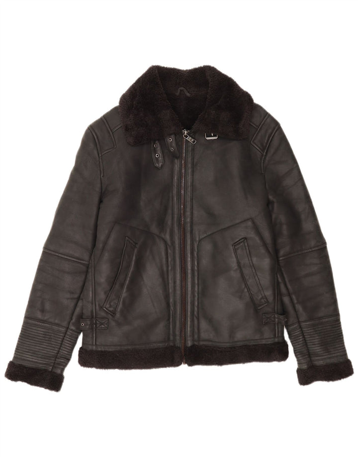 Zara Herre Shearling Jacket UK 38 Medium Black