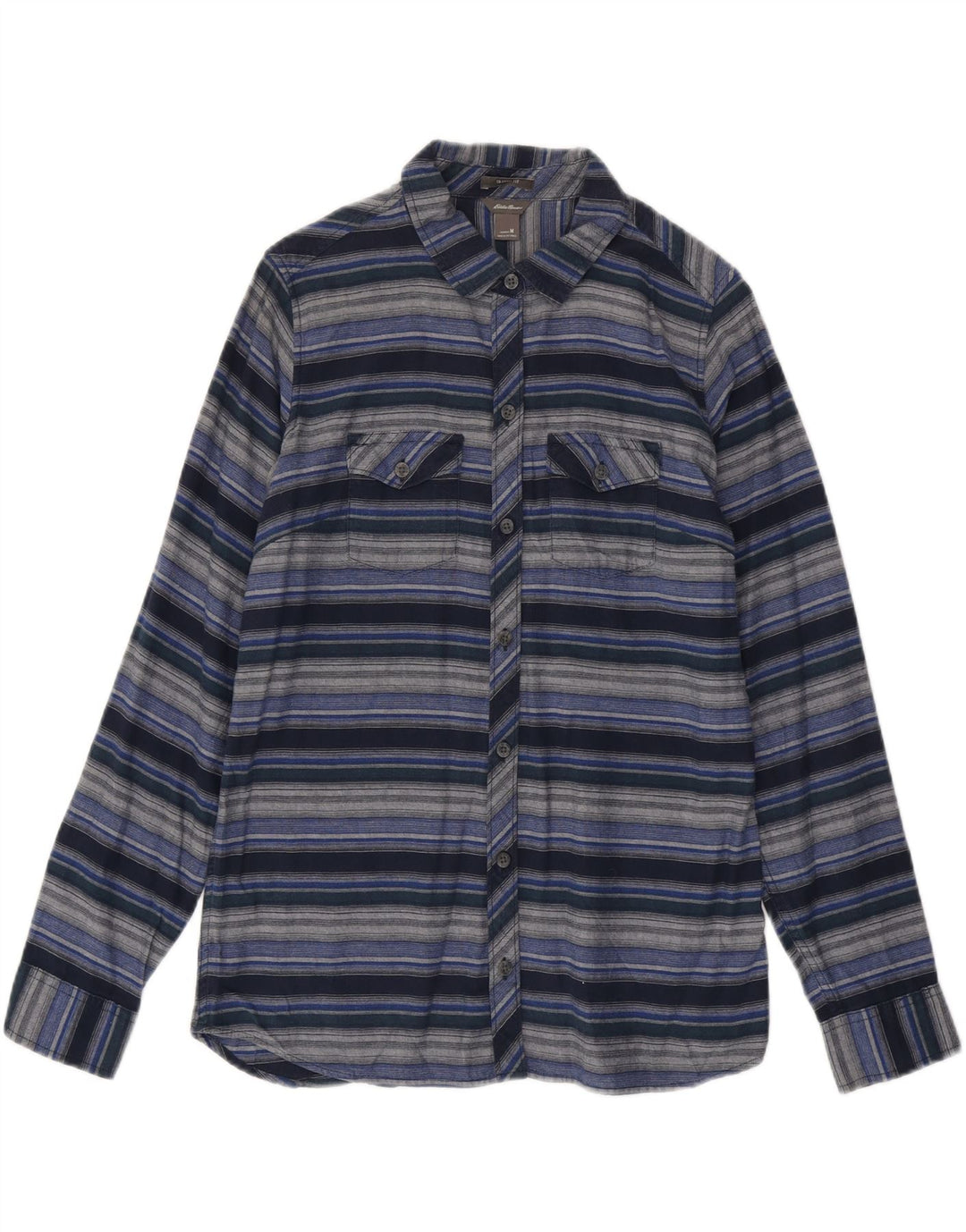 EDDIE BAUER Flannelskjorte til kvinder UK 14 Mellem marineblå stribet