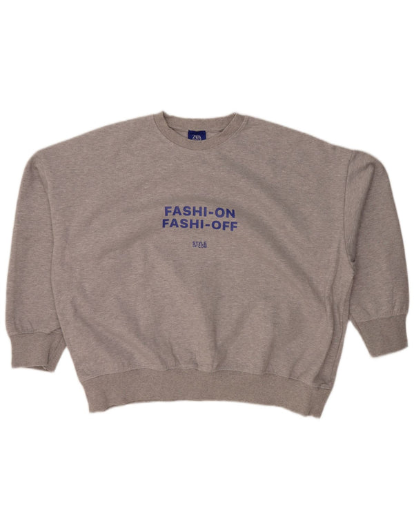 ZARA Womens Oversized Graphic Sweatshirt Jumper UK 14 Medium Grey Flecked