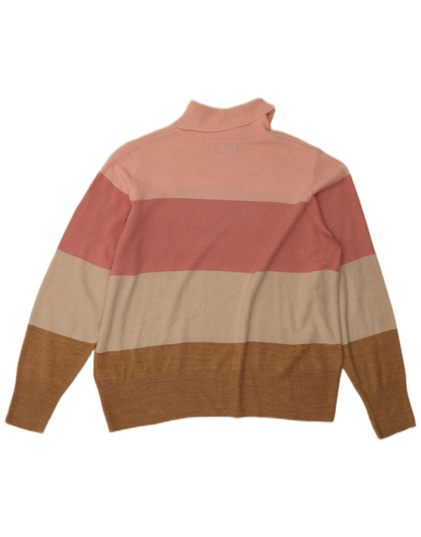 Marks & Spencer Womens Roll Neck Jumper Sweater UK 18 XL Pink Colourblock