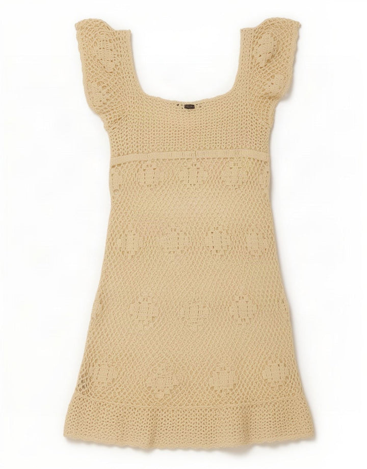Guess Dame hæklet A-Line Kjole UK 8 Small Beige Polyester