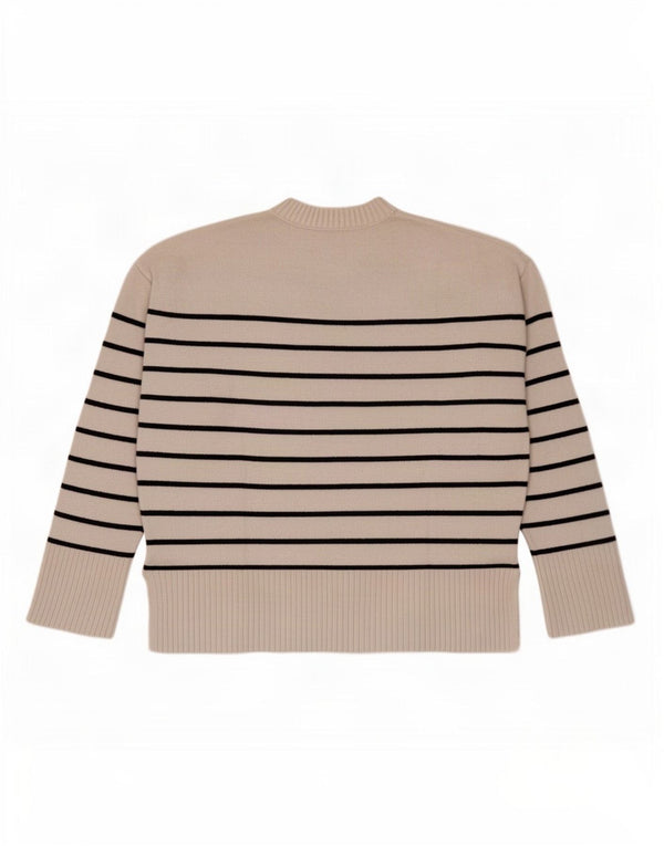 Zara Womens Oversized Crew Neck Jumper Sweater UK 10 Small Beige Striped