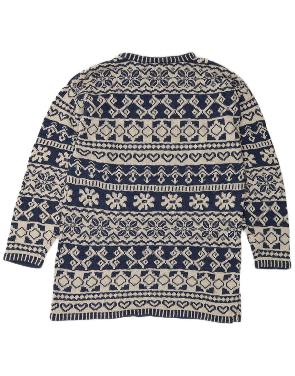 Impuls Herre Crew Neck Jumper Sweater Small Blue Fair Isle Ramie