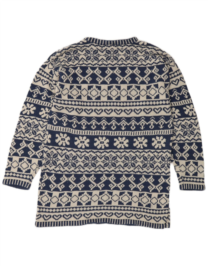 Impuls Herre Crew Neck Jumper Sweater Small Blue Fair Isle Ramie