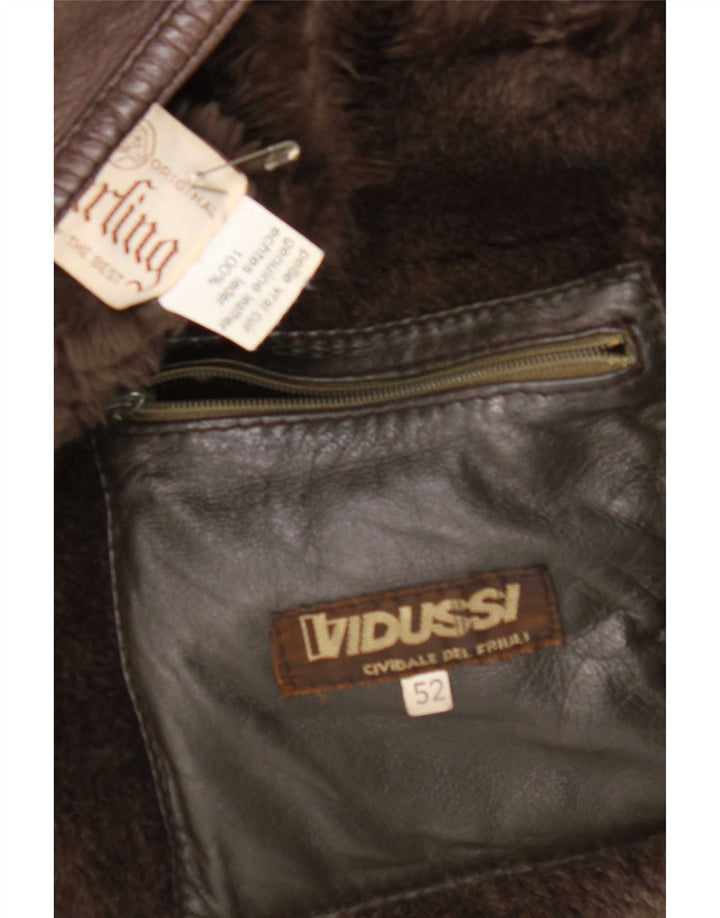 Vintage Shearling-jakke til mænd IT 52 Stor brunt læder