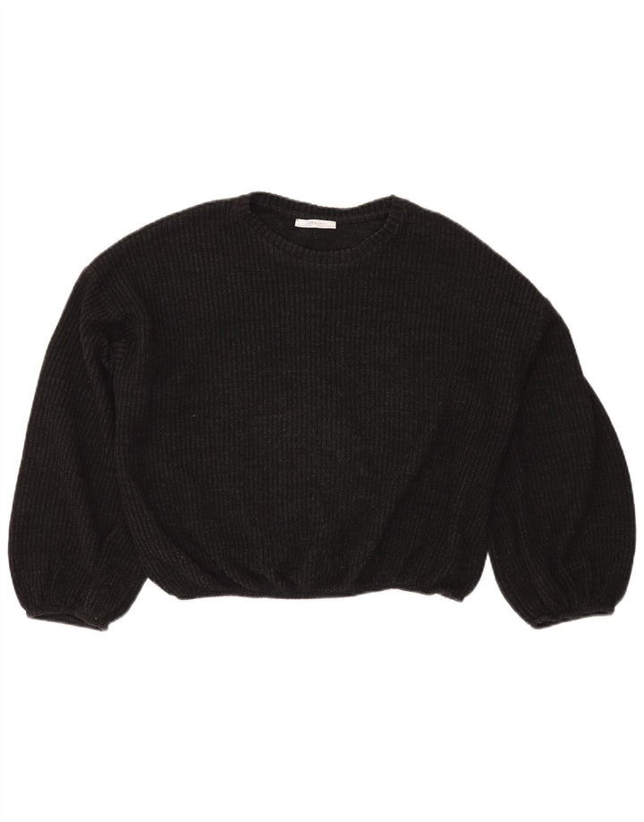 Zara Womens Crop Oversized Boat Neck Jumper Sweater UK 14 Medium Grey