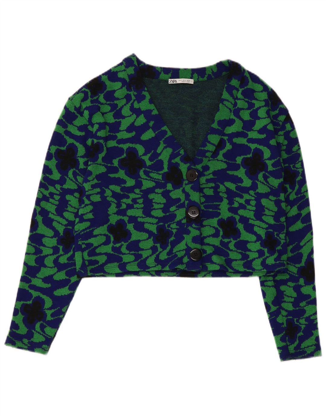 Zara Womens Crop 3-knaps blazerjakke UK 10 Small Green Floral Polyester