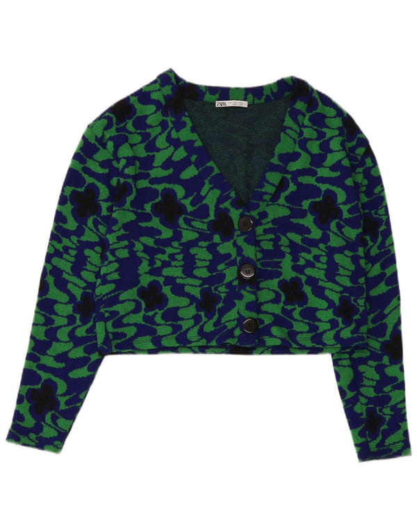 Zara Womens Crop 3-knaps blazerjakke UK 10 Small Green Floral Polyester