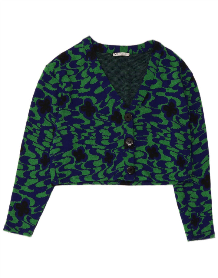 Zara Womens Crop 3-knaps blazerjakke UK 10 Small Green Floral Polyester