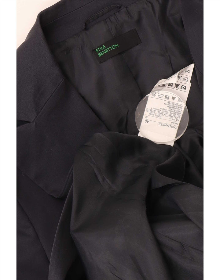 Benetton Dame 2-knaps blazerjakke IT 40 Small Navy Blue Cotton