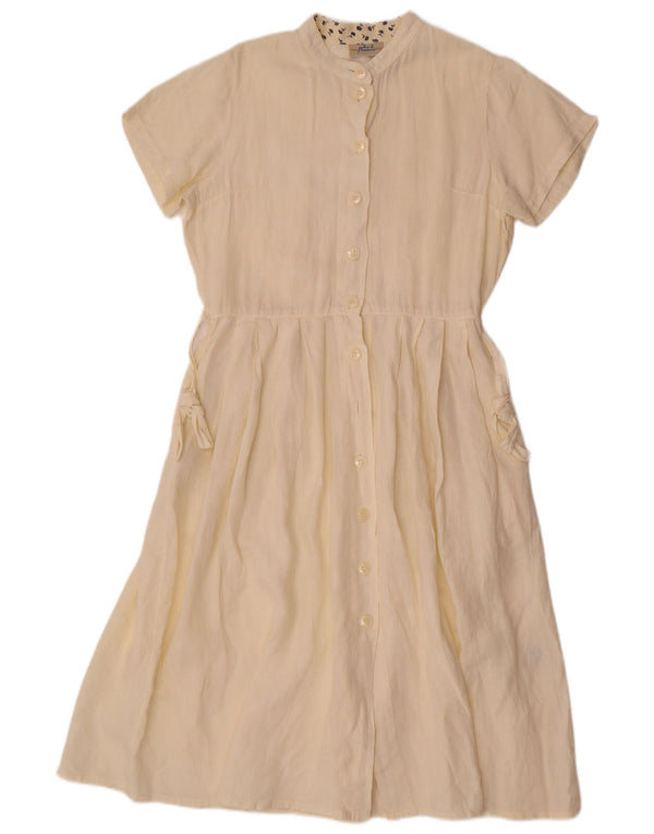 Vintage Kvinders Kortærmede Skjortekjole UK 10 Small Off White Linned