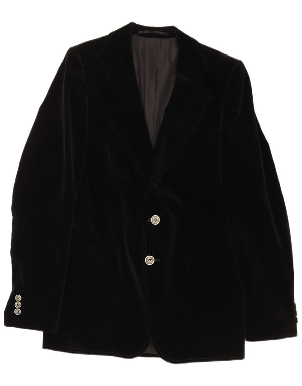 Vintage Herre 2 Button Velvet Blazer Jacket UK 36 Small Black
