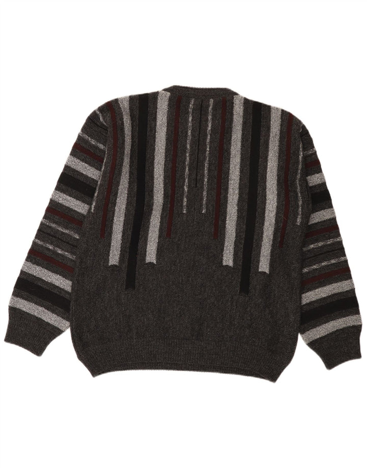 Alessandro Magno Herre Crew Neck Jumper Sweater Medium Grå Stribet Akryl