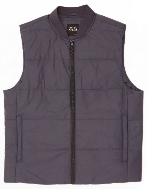 Zara Herre Polstret Gilet UK 40 Large Navy Blue Polyester