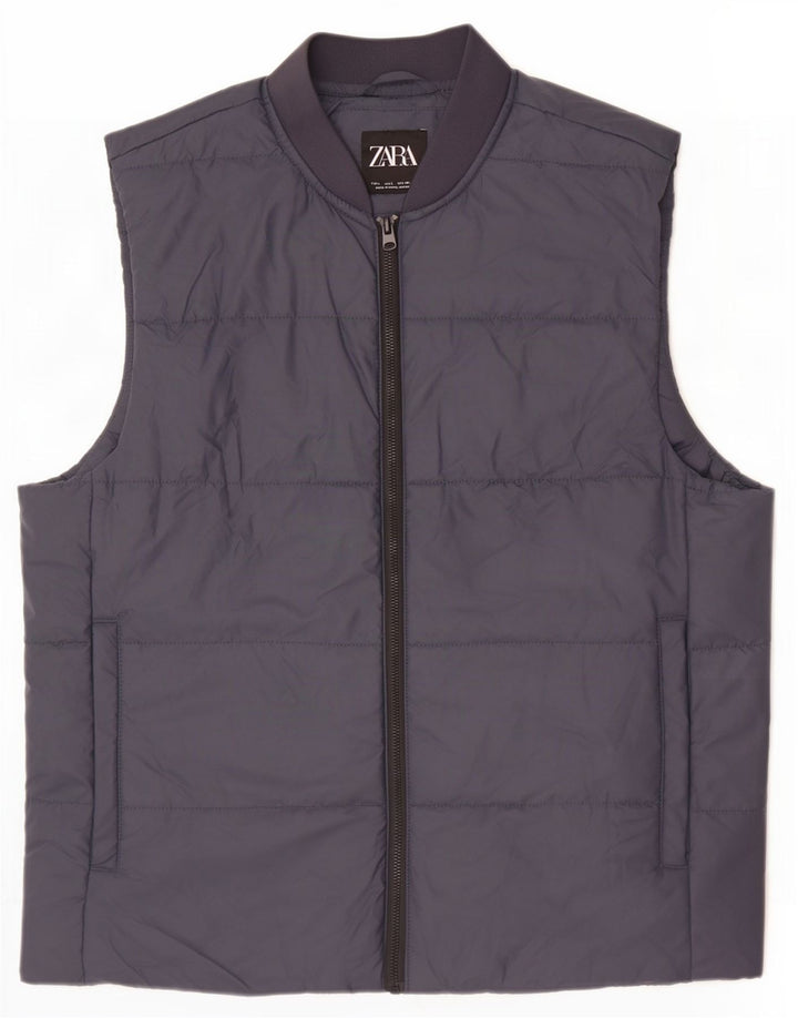 Zara Herre Polstret Gilet UK 40 Large Navy Blue Polyester
