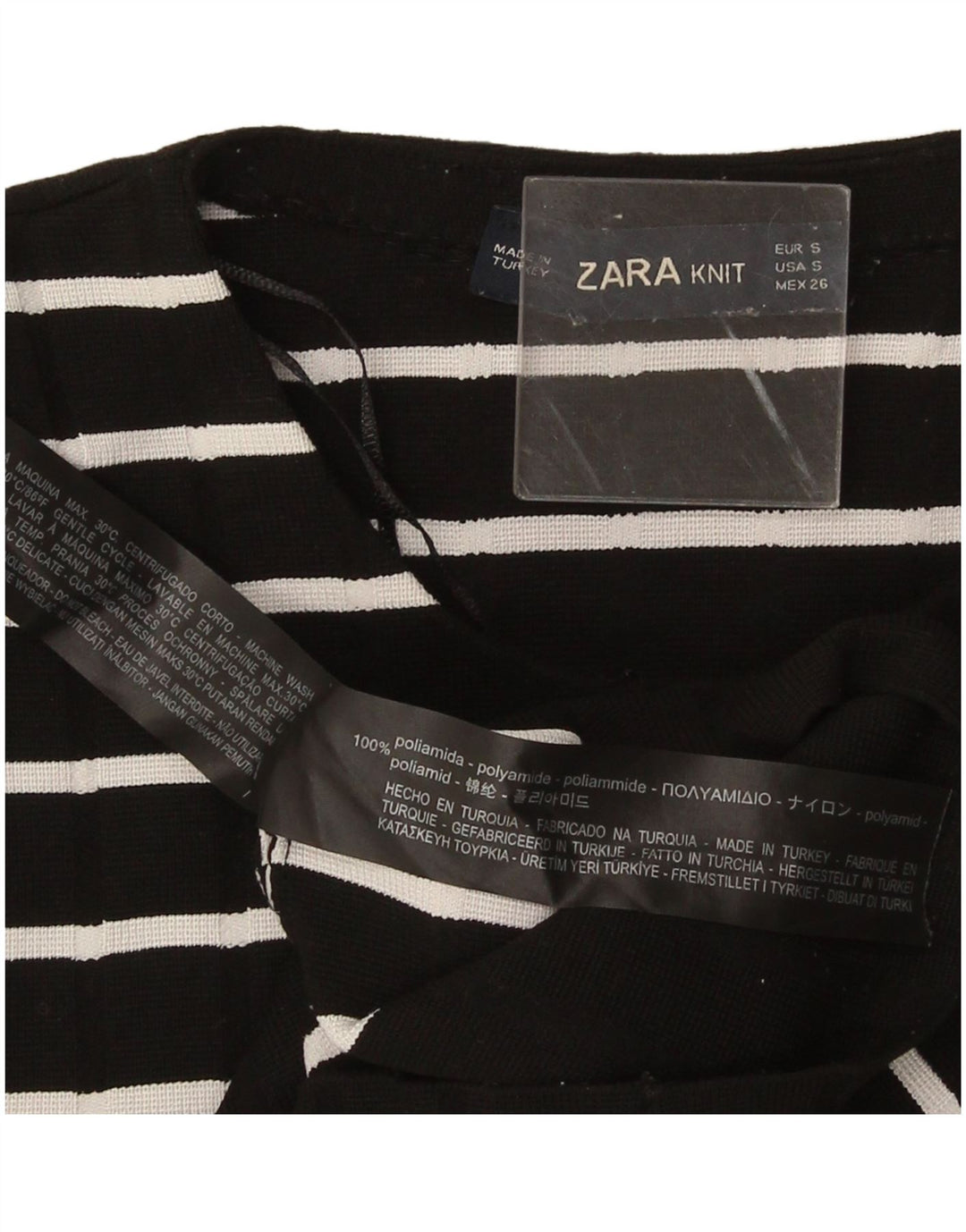 Zara Womens Crop Top Langærmet UK 10 Lille sortstribet polyamid